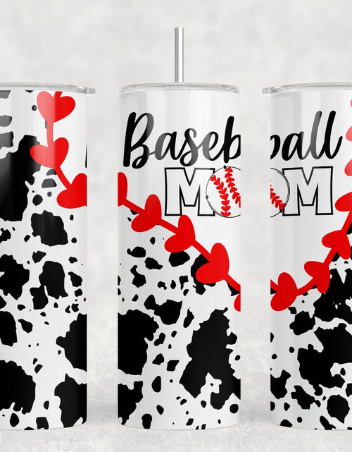 Load image into Gallery viewer, Baseball Mom Cow Print|Skinny Tumbler|Optional Bluetooth Speaker| Speaker Color Varies by Rowdy Ridge Co
