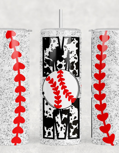 Load image into Gallery viewer, Baseball Mom Cow Print|Skinny Tumbler|Optional Bluetooth Speaker| Speaker Color Varies by Rowdy Ridge Co
