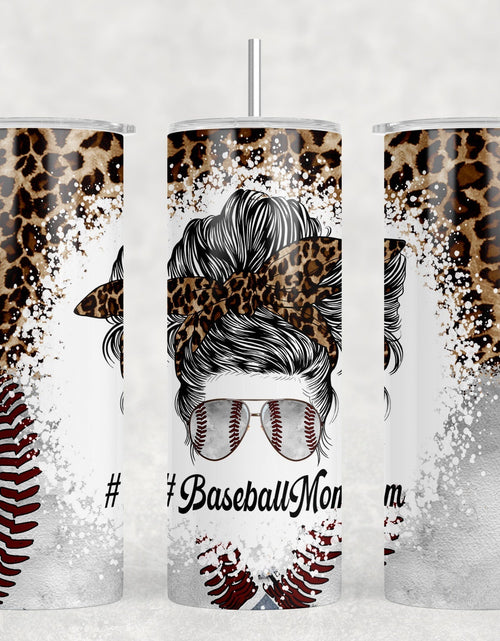 Load image into Gallery viewer, Baseball Mom Leopard Print - 20 oz Steel Skinny Tumbler - Optional Blue Tooth Speaker - Speaker Color will Vary by Rowdy Ridge Co
