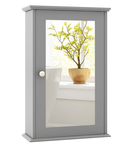 Bathroom Wall Cabinet with Single Mirror Door-Gray