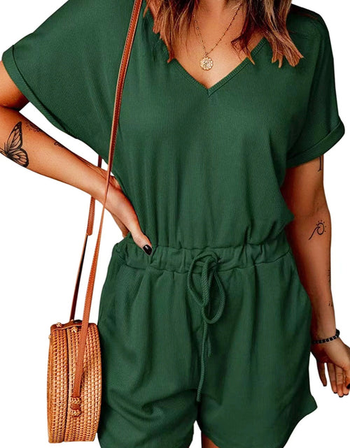Load image into Gallery viewer, Full Size Drawstring V-Neck Short Sleeve Romper
