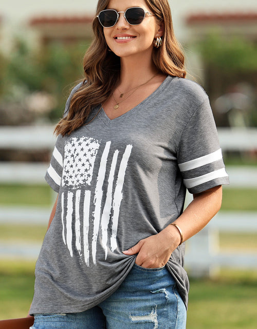 Load image into Gallery viewer, Plus Size US Flag Graphic V-Neck Tee

