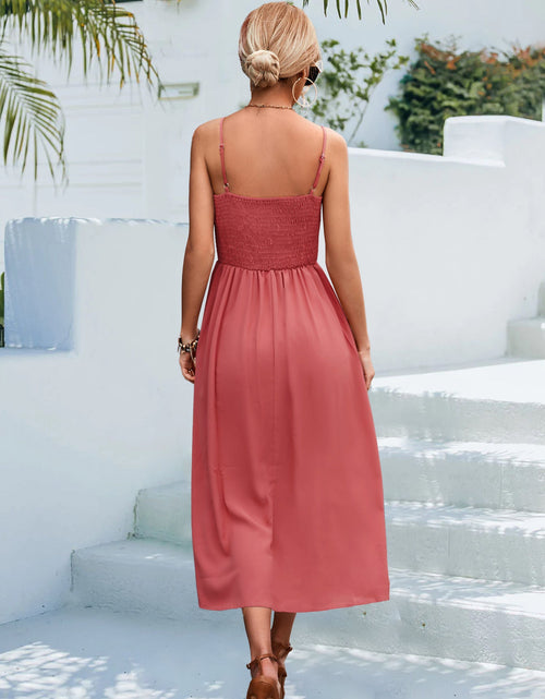 Load image into Gallery viewer, Decorative Button Spaghetti Strap Midi Dress
