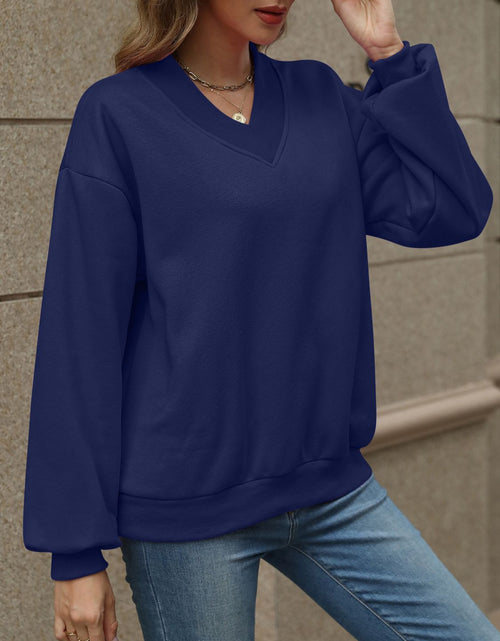 Load image into Gallery viewer, V-Neck Long Sleeve Dropped Shoulder Sweatshirt
