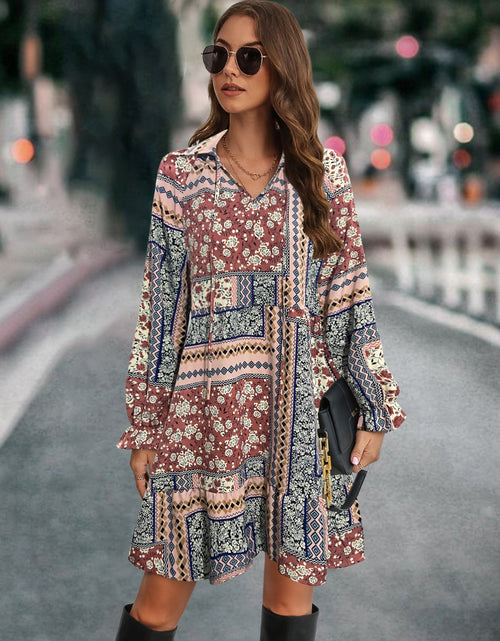 Load image into Gallery viewer, Printed Tie Front Flounce Sleeve Dress
