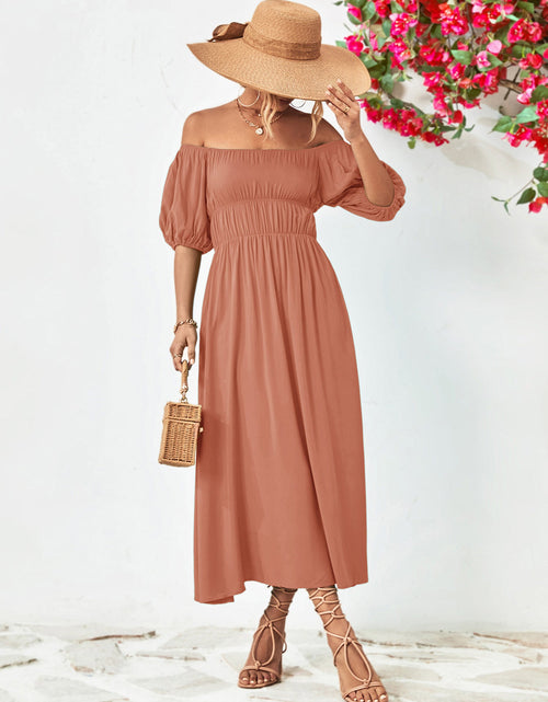 Load image into Gallery viewer, Off-Shoulder Balloon Sleeve Midi Dress
