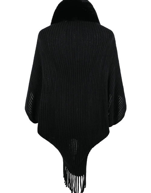 Load image into Gallery viewer, Fringe Detail Long Sleeve Ribbed Poncho
