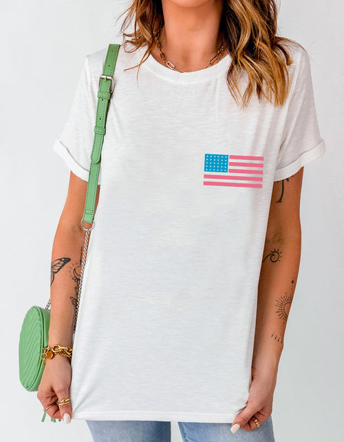 Load image into Gallery viewer, US Flag Round Neck Short Sleeve T-Shirt
