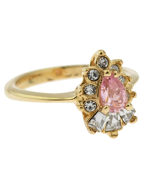 Load image into Gallery viewer, Vintage 1990's Ring Ruby and Clear Austrian Crystals 18k Yellow Gold Plated by PVD Vintage Jewelry
