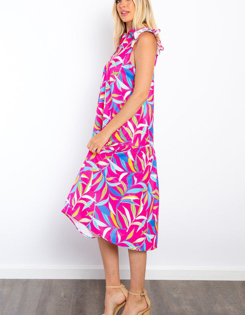 Load image into Gallery viewer, Be Stage Print Ruffled Midi Dress with Pockets
