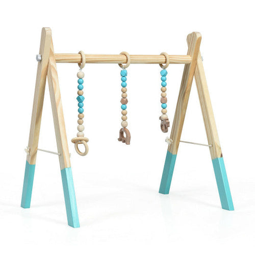 Load image into Gallery viewer, Portable 3 Wooden Newborn Baby Exercise Activity Gym Teething Toys Hanging Bar-Blue

