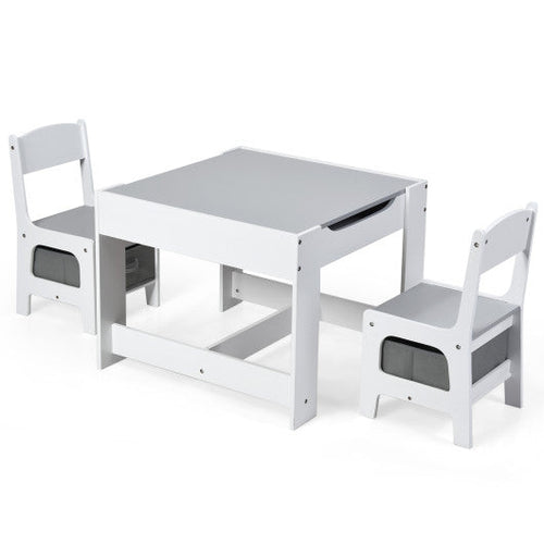 Load image into Gallery viewer, Kids Table Chairs Set With Storage Boxes Blackboard Whiteboard Drawing-White
