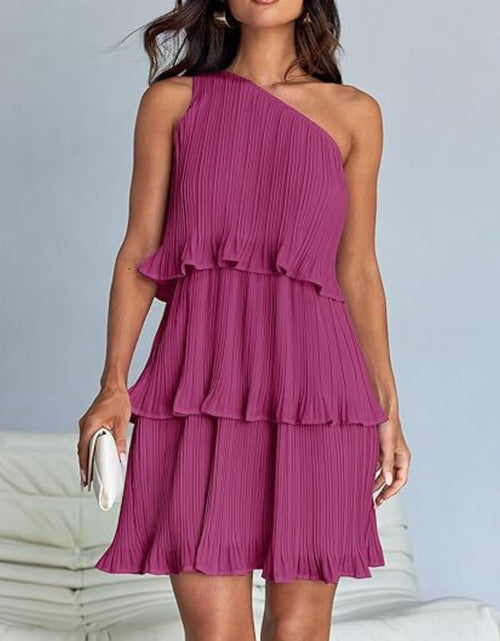 Load image into Gallery viewer, Layered Single Shoulder Mini Dress
