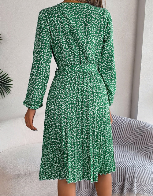 Load image into Gallery viewer, Ditsy Floral Tie Waist Pleated Dress
