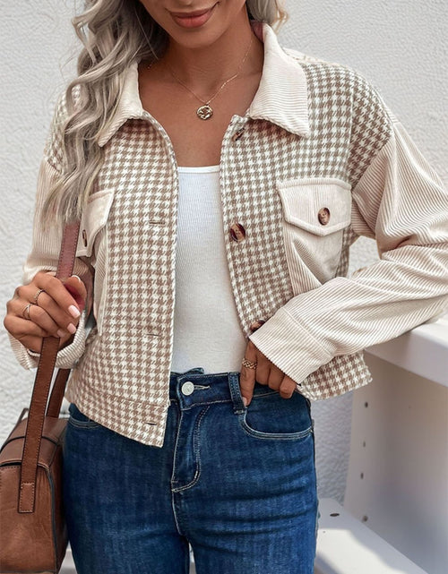 Load image into Gallery viewer, Perfee Pocketed Houndstooth Long Sleeve Jacket
