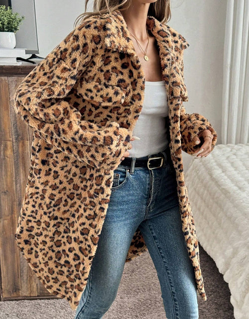 Load image into Gallery viewer, Leopard Button Up Long Sleeve Fuzzy Coat
