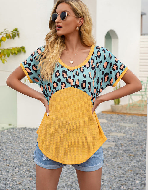 Load image into Gallery viewer, Ivy Lane Leopard Waffle-Knit Short Sleeve Top
