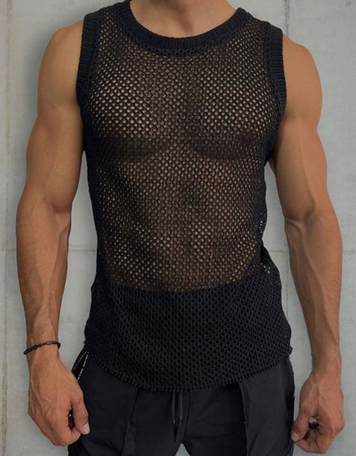 Load image into Gallery viewer, Men's Round Neck Hollow Out Sleeveless Knit Top
