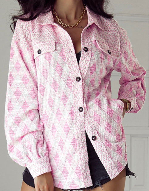 Load image into Gallery viewer, Geometric Print Textured Flap Pocket Shacket
