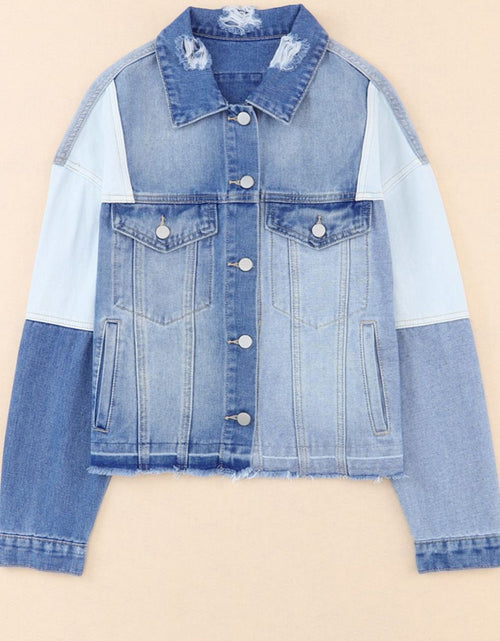 Load image into Gallery viewer, Distressed Button Up Drop Shoulder Denim Jacket
