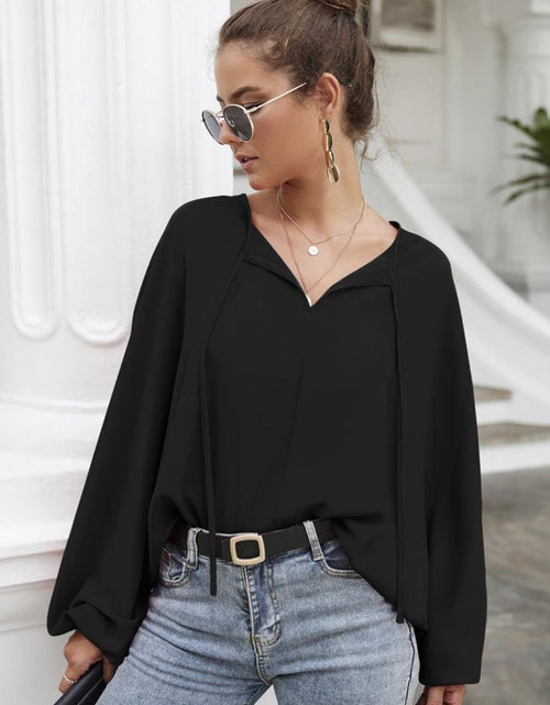 Load image into Gallery viewer, Tie Neck Balloon Sleeve Blouse

