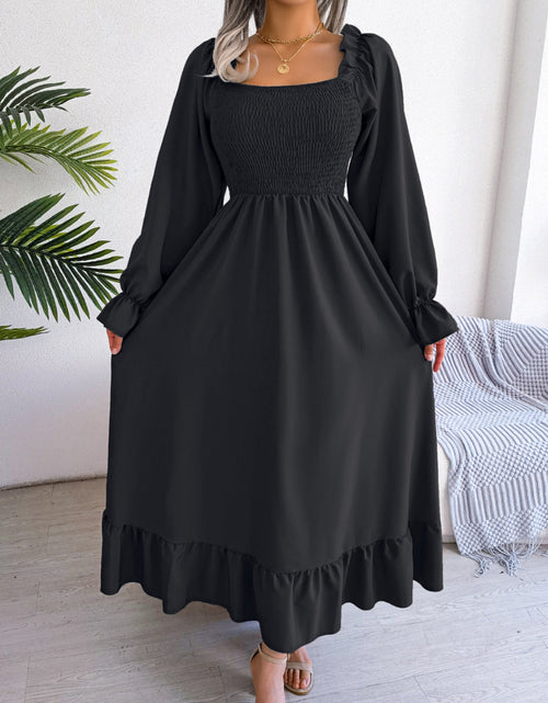 Load image into Gallery viewer, Smocked Square Neck Flounce Sleeve Dress by BlakWardrob
