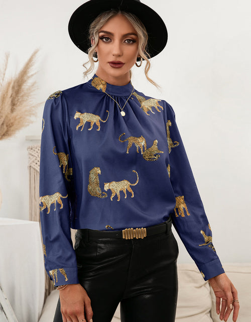 Load image into Gallery viewer, Ivy Lane Leopard Graphic Mock Neck Puff Sleeve Blouse

