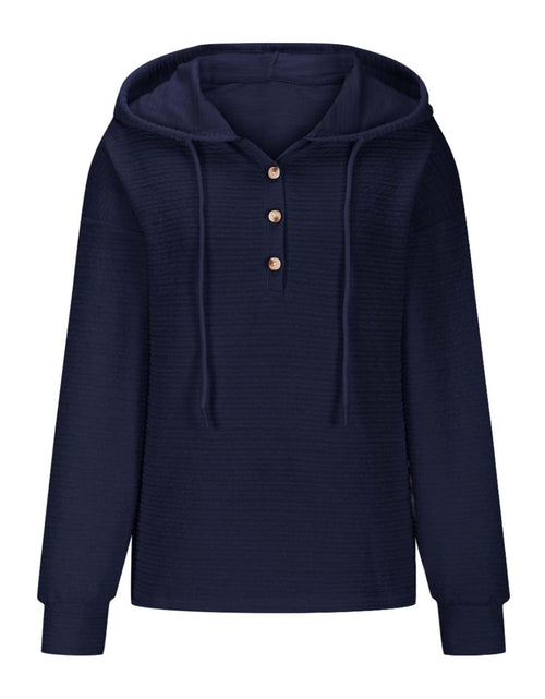 Load image into Gallery viewer, Drawstring Quarter Button Long Sleeve Hoodie
