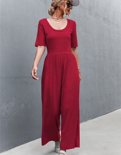 Load image into Gallery viewer, Scoop Neck Half Sleeve Wide Leg Jumpsuit
