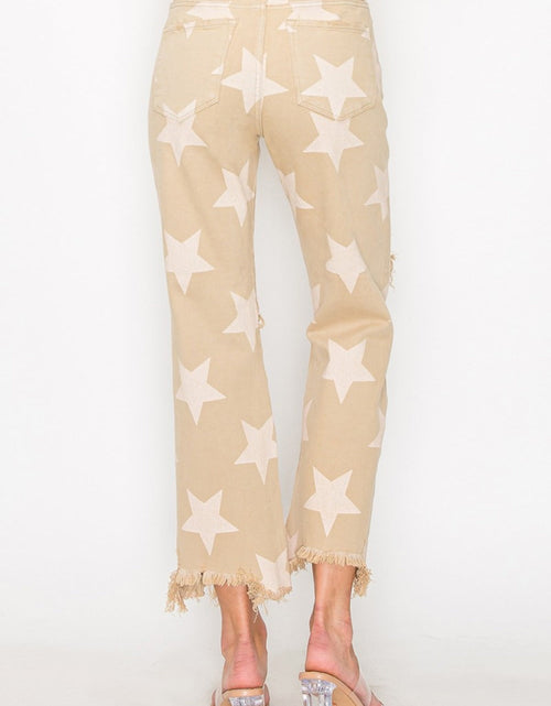 Load image into Gallery viewer, RISEN Full Size High Rise Star Printed Frayed Hem Jeans
