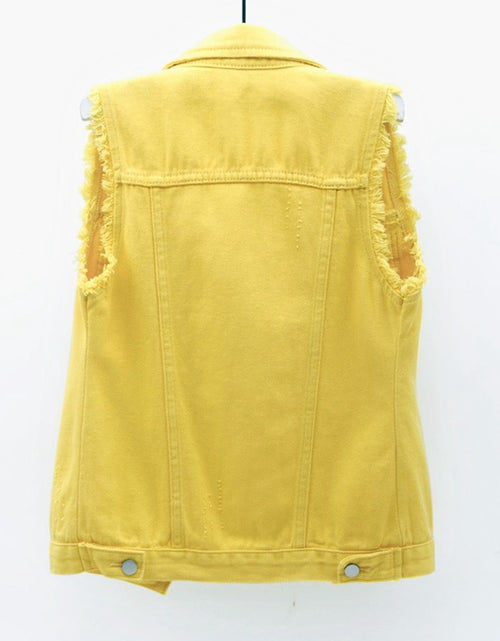 Load image into Gallery viewer, Full Size Button Down Raw Hem Sleeveless Denim Jacket Plus Size
