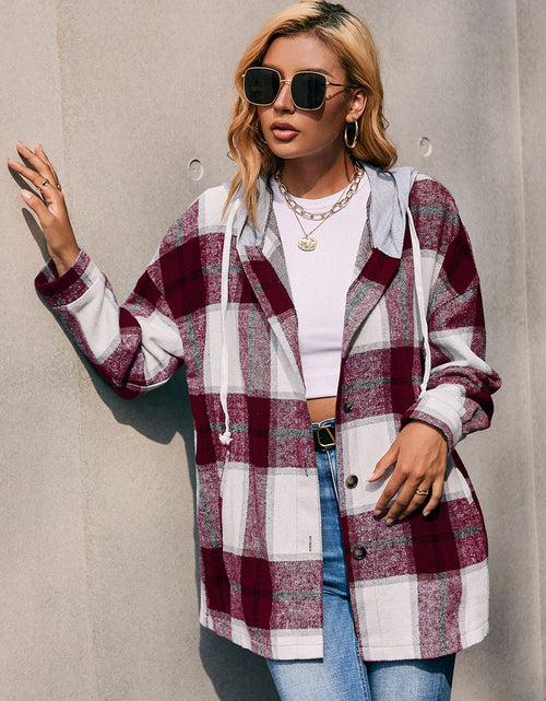 Load image into Gallery viewer, Ivy Lane Plaid Dropped Shoulder Hooded Jacket
