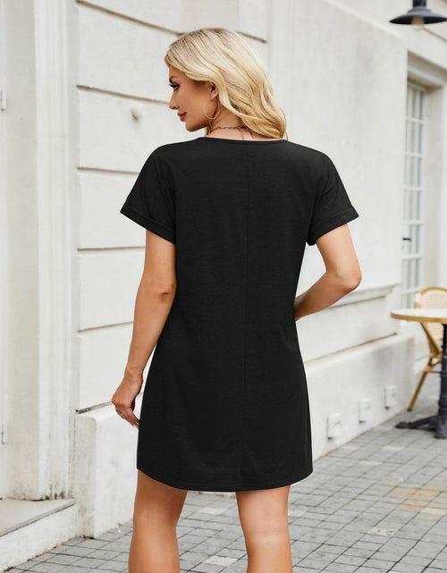 Load image into Gallery viewer, V-Neck Short Sleeve Mini Tee Dress
