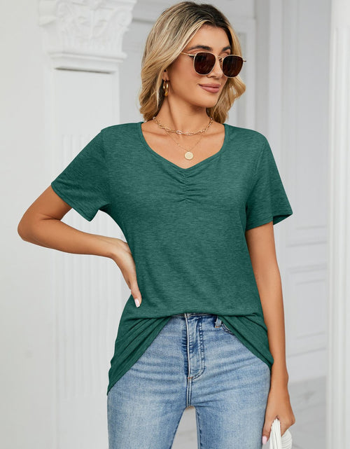 Load image into Gallery viewer, Ruched V-Neck Short Sleeve T-Shirt
