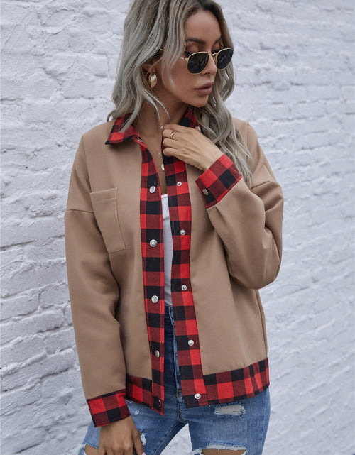 Load image into Gallery viewer, Plaid Trim Long Sleeve Jacket
