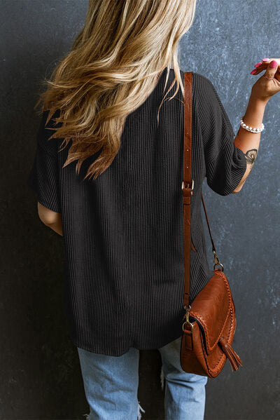 Load image into Gallery viewer, Textured V-Neck Dropped Shoulder T-Shirt
