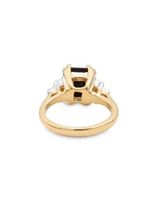 Load image into Gallery viewer, Vintage Ring Clear Austrian Crystals 18k Yellow Gold Electroplated Womens Birthstone Made in USA by PVD Vintage Jewelry
