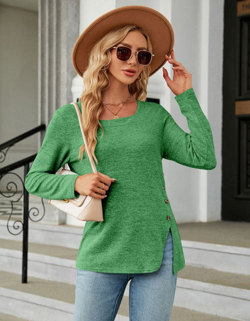 Load image into Gallery viewer, Square Neck Long Sleeve Slit T-Shirt
