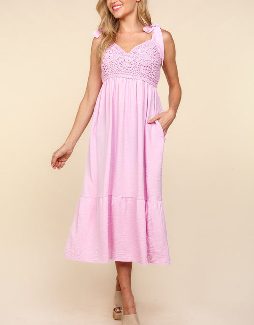 Load image into Gallery viewer, Haptics Crochet Lace Ruffle Hem Cami Midi Dress
