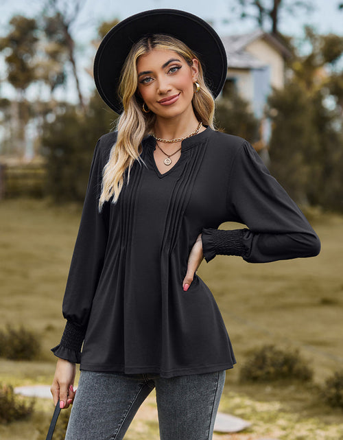 Load image into Gallery viewer, Notched Neck Flounce Sleeve Blouse
