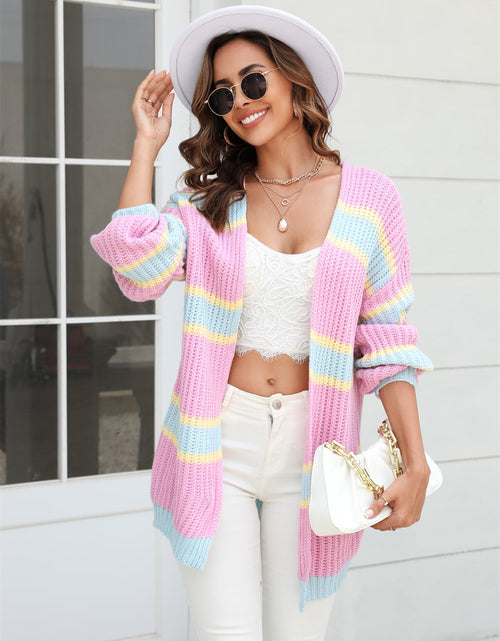 Load image into Gallery viewer, Angel Wings Color Block Ribbed Dropped Shoulder Open Front Cardigan
