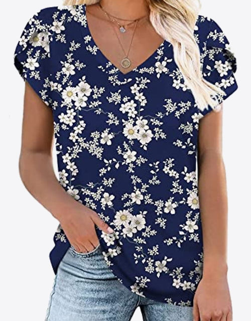 Load image into Gallery viewer, Printed Petal Sleeve V-Neck Blouse
