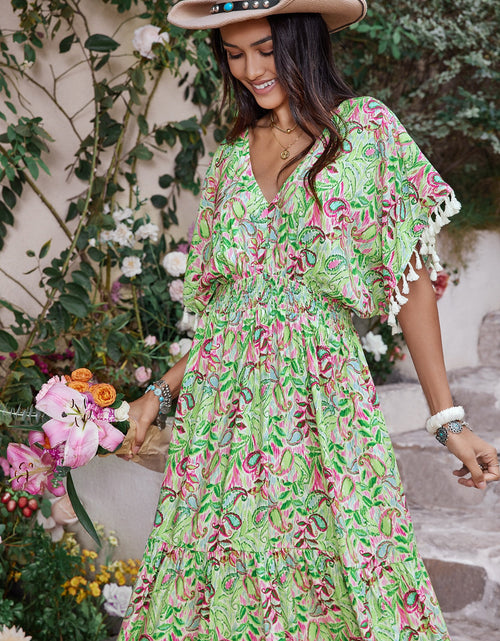 Load image into Gallery viewer, Smocked Floral V-Neck Short Sleeve Dress
