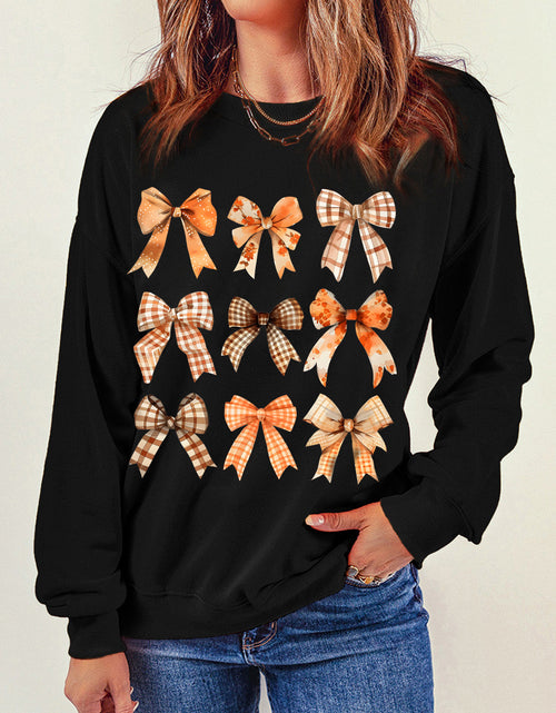 Load image into Gallery viewer, Bow Graphic Round Neck Long Sleeve Sweatshirt
