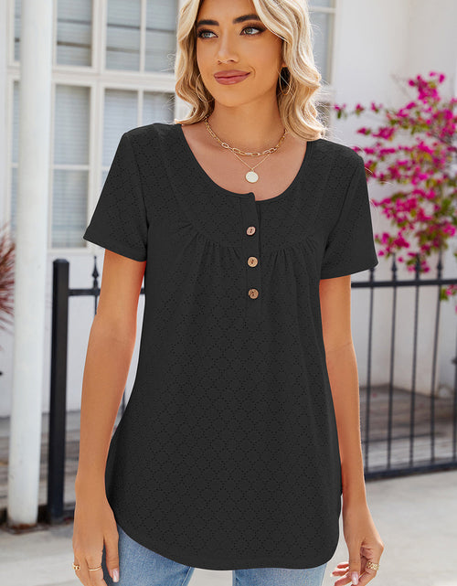 Load image into Gallery viewer, Eyelet Quarter Button Short Sleeve T-Shirt
