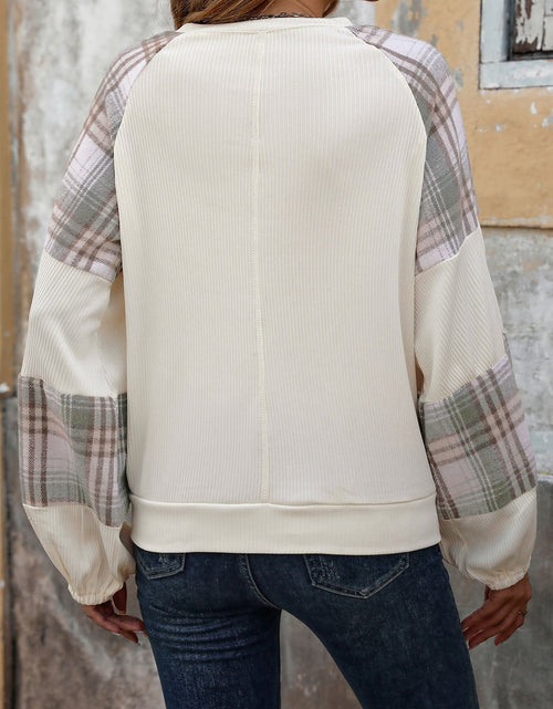 Load image into Gallery viewer, Perfee Plaid Round Neck Long Sleeve Sweatshirt
