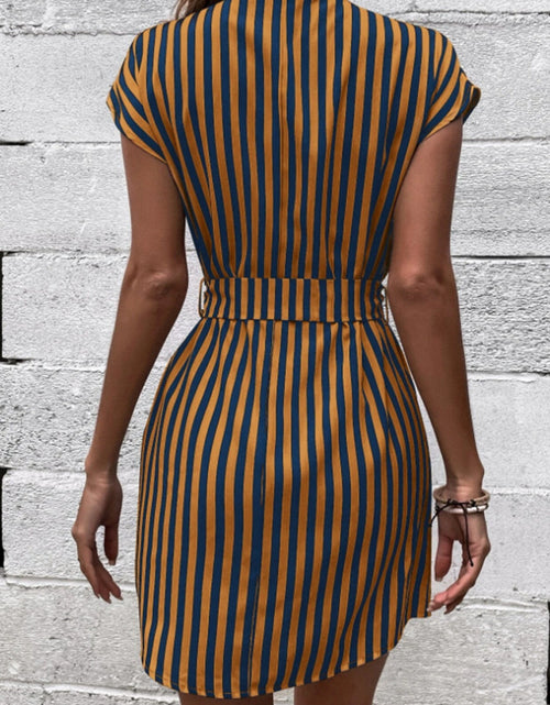 Load image into Gallery viewer, Tied Striped Cap Sleeve Mini Dress
