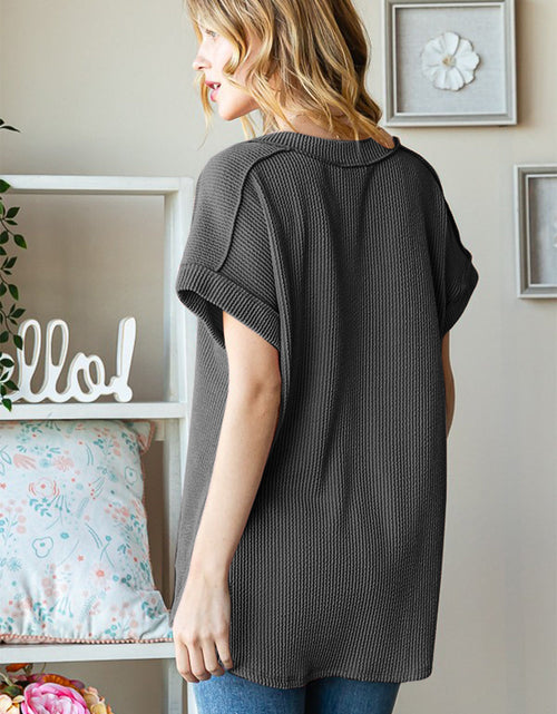 Load image into Gallery viewer, Heimish Full Size Exposed Seam Short Sleeve Ribbed Top
