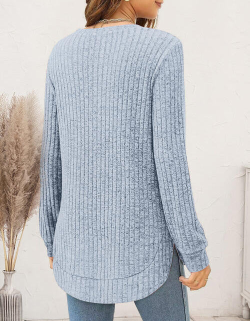 Load image into Gallery viewer, Ribbed Round Neck Long Sleeve T-Shirt
