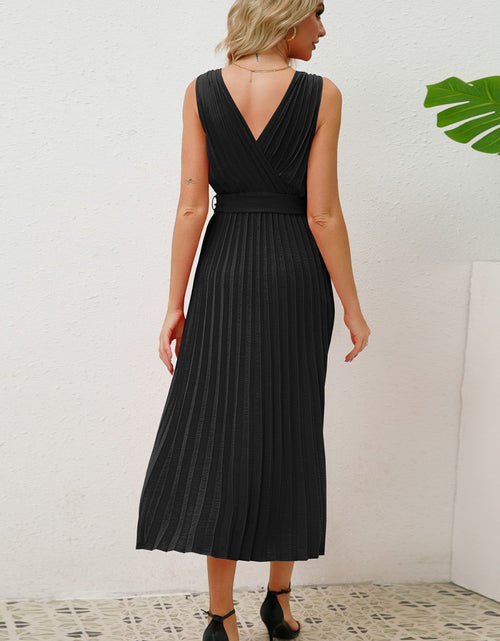 Load image into Gallery viewer, Surplice Sleeveless Midi Pleated Dress
